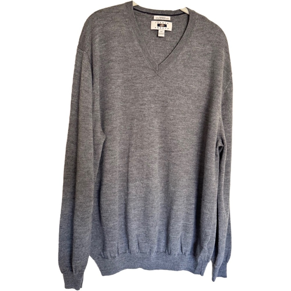 Joseph Abboud Classic Fit Extra Fine Merino Wool V Neck Sweater 2X Gray Preppy